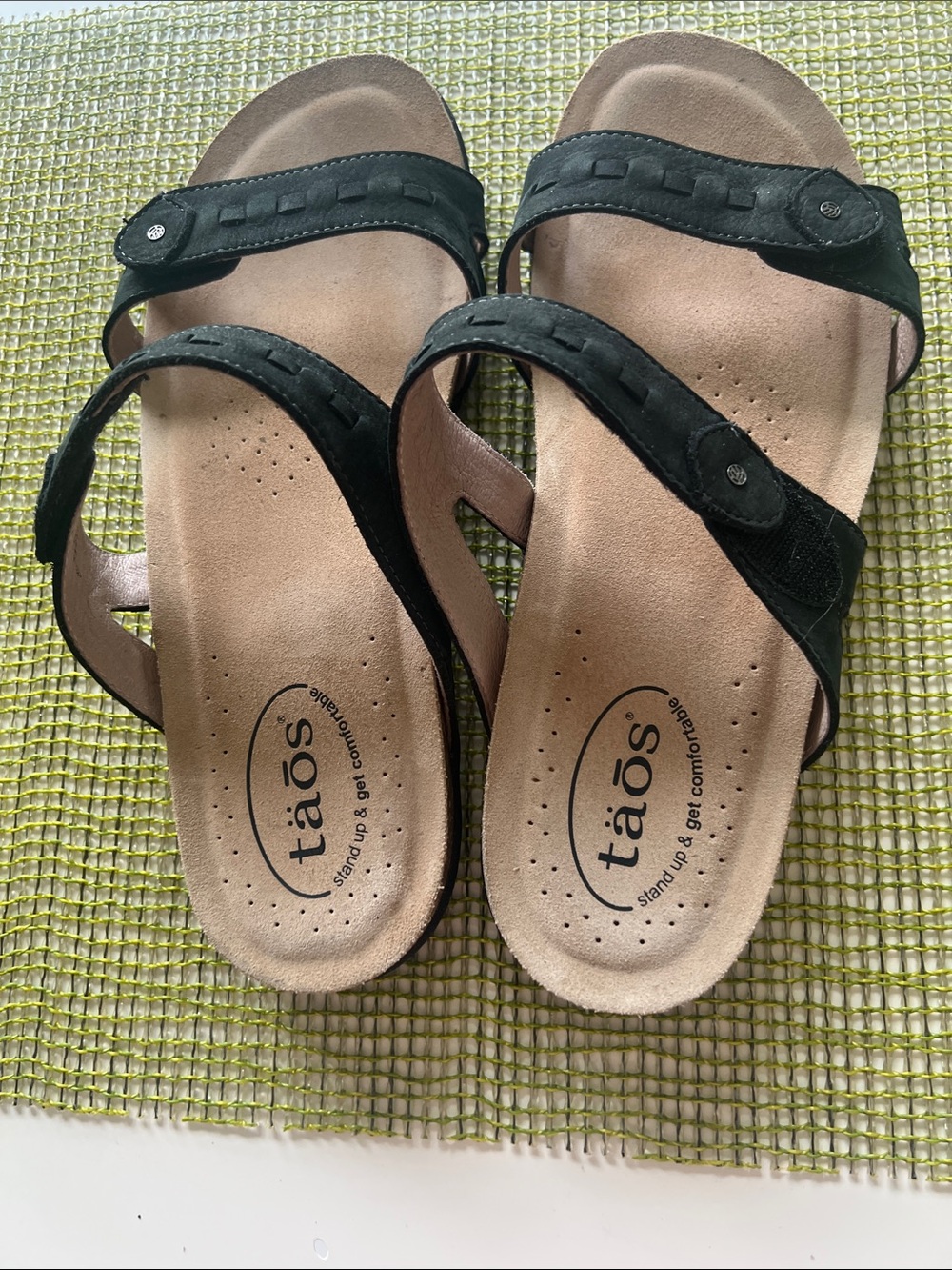 Taos Footwear Black Strappy Leather Slide Sandals